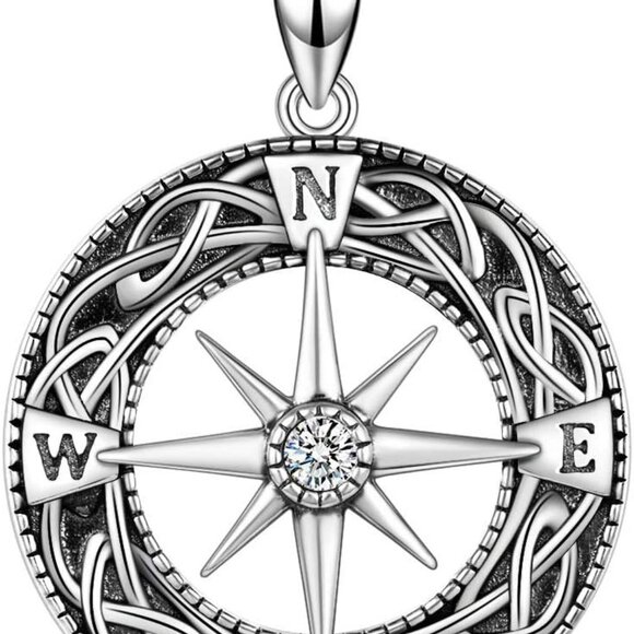 Sterling Silver Celtic Knot Compass Necklace Graduation Gift Travel Jewelry - Picture 1 of 7